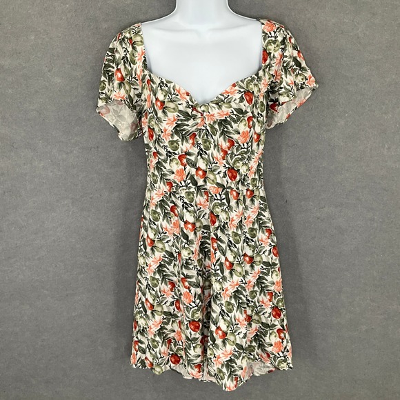 Abercrombie & Fitch Floral Print Sweetheart Neckline Mini Dress Sz M Bohemian - Picture 1 of 14
